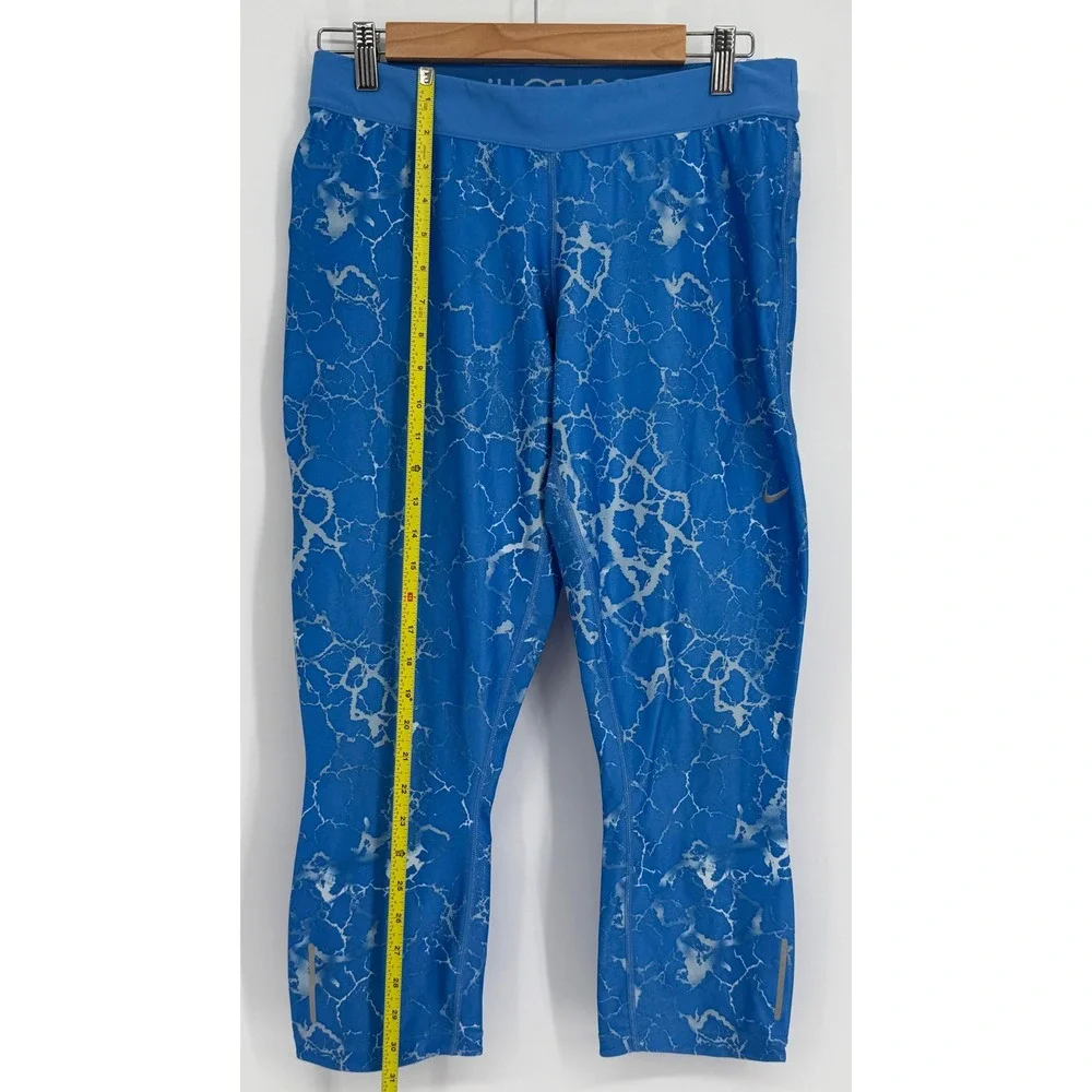 Nike‎ Dri-FIT Blue Marble Crackle Print Cropped Leggings Womens Pocket Sz L